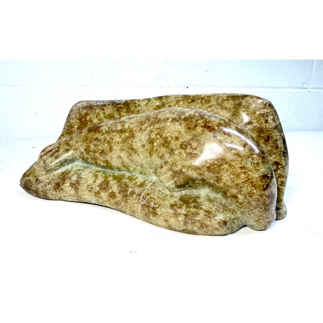 1950s Antique Signed Carved Soapstone Eva Itulu Canadian Seal Eskimo Sculpture Inuit For Sale - Image 5 of 16