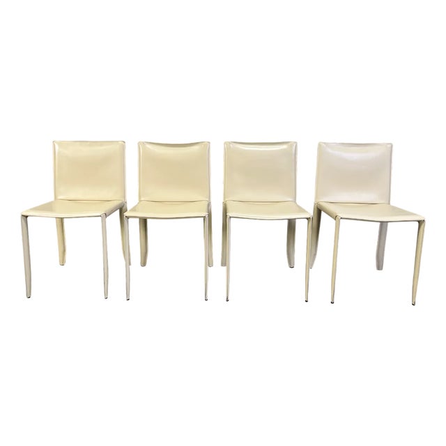 Beige Leather Dining Chairs by Cattelan, Italy, 1980s, Set of 4 For Sale