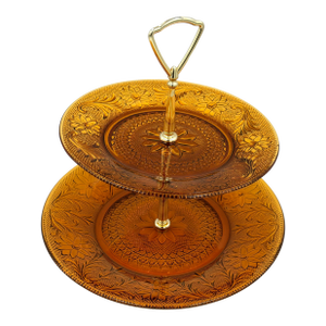 1960s Indiana Sandwich Glass Tiara Amber 2-Tier Plate Serving Tray