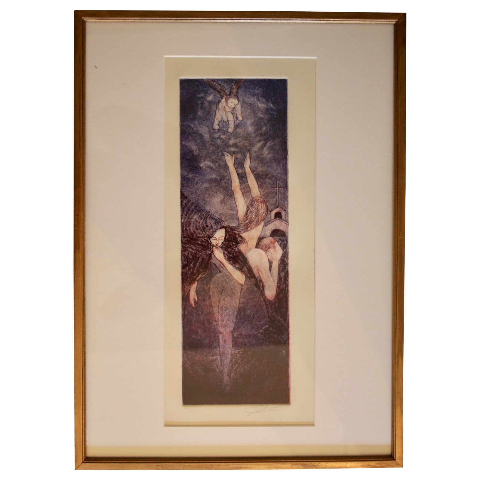 Signed Original Vintage Etching in Gold Frame Chairish