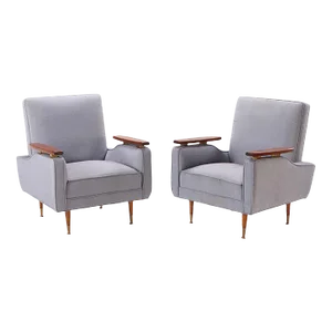 A Pair of Newly Upholstered Lounge Chairs With Floating Arms in the Manner of Finn Juhl, Circa 1950.