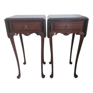 Twin Vintage Mahogany Drop Leaf Bedside Tables For Sale