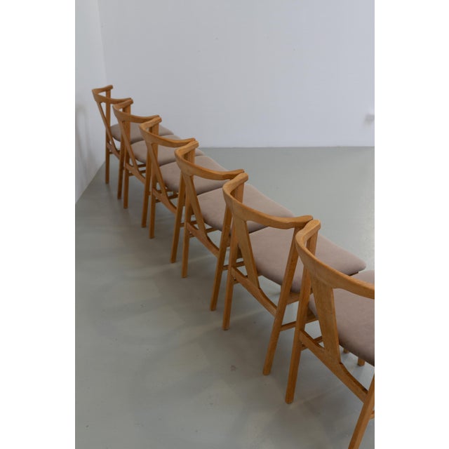 Danish Brutalist Oak Dining Chairs attributed to Henning Kjærnulf, 1960s, Set of 6 For Sale - Image 17 of 18
