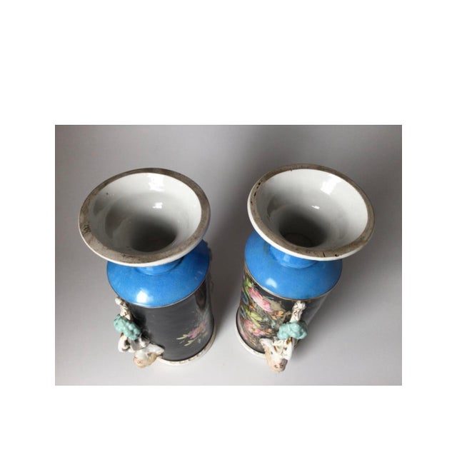 Ceramic Beautiful Large 16 Inch Pair Antique French Porcelain Urns or Vases Eclectic Victoria Aesthetic Movement Naturalism Maidenhead Handles For Sale - Image 7 of 11