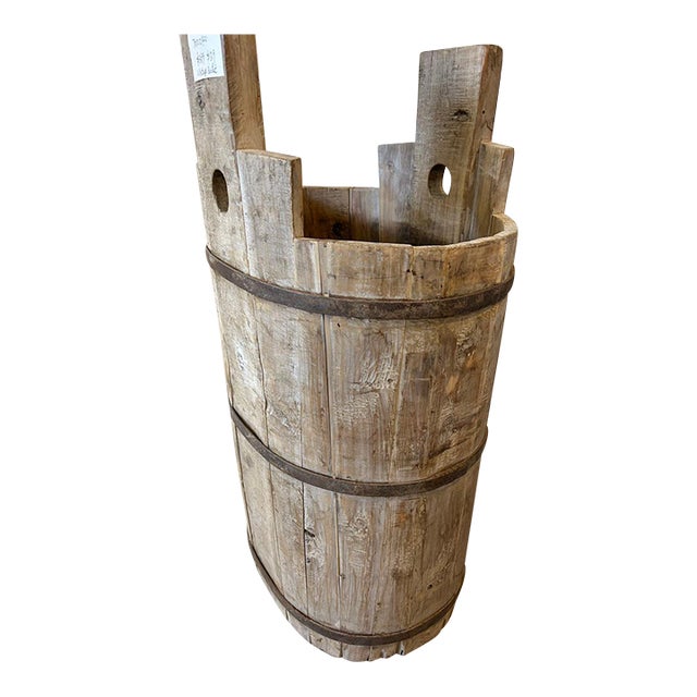 Vintage Cypress Wood Bucket With Handle For Sale