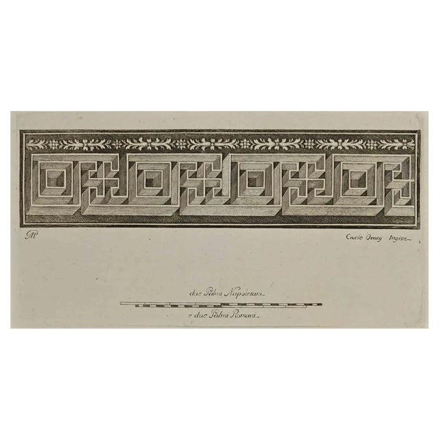 Carlo Oratij, Ancient Roman Fresco Herculaneum, Etching, 18th Century For Sale