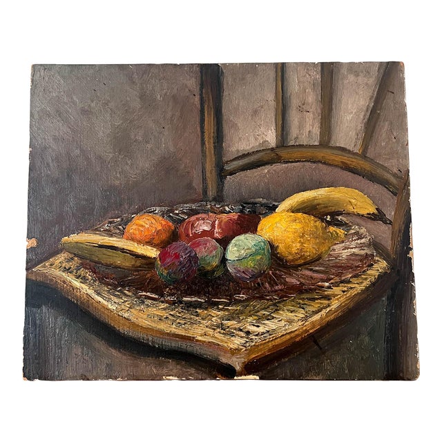 1930s Parisian Impressionist Still Life of Fruit on Chair For Sale