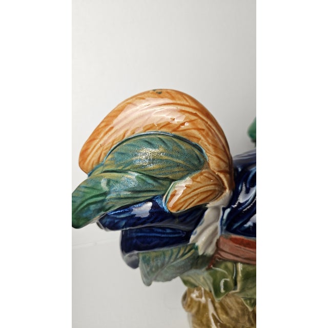Pair of Large Vintage Majolica-Style Ceramic Rooster Sculptures – 17" Tall For Sale In Miami - Image 6 of 11
