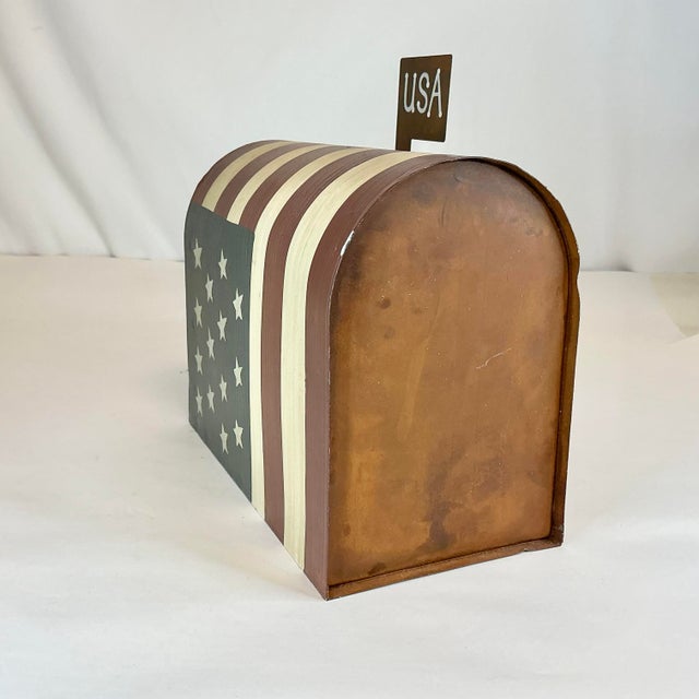 Mid-Century Americana Boho Chic Arts & Crafts Tole Painted Flag Mail Box Holiday Accent - 4th of July For Sale - Image 9 of 10