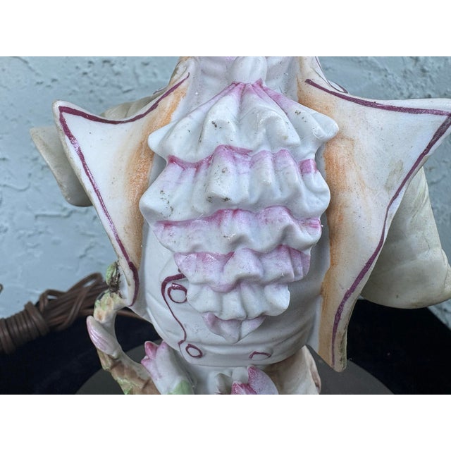 Metal Antique Rococo Revival Porcelain Figural Table Lamps Pair, Hand-Painted, Early 20th Century For Sale - Image 7 of 12