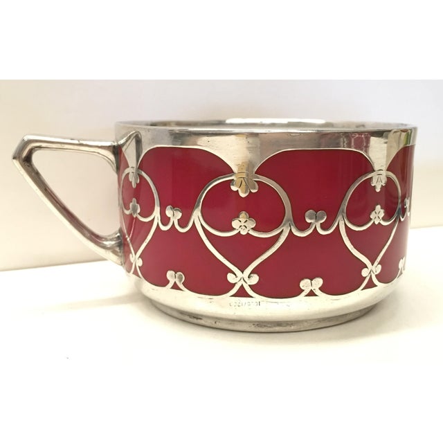 Hutschenreuther China 20th Pair of Hutschenreuther Handled Art Decó Small Porcelain Cups with Silver For Sale - Image 4 of 18