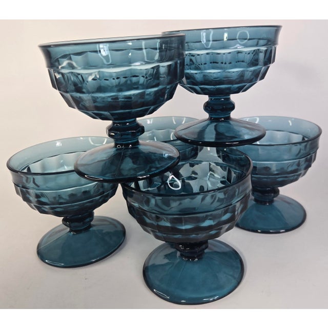 Vintage Aquamarine Honeycomb Champagne Coupes- Set of Six For Sale - Image 11 of 13