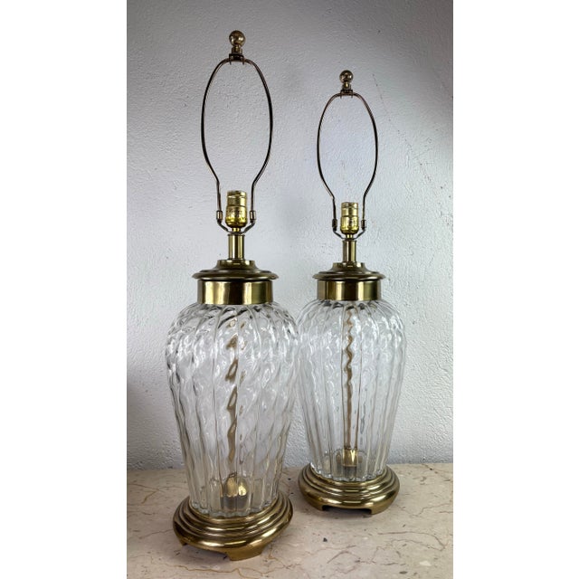 1990s Frederick Cooper Hand Blown Glass and Brass Table Lamps/a Pair For Sale - Image 9 of 9
