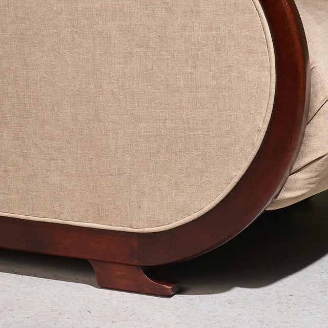 Brown Art Deco Lounge Chair in Ivory Upholstery and Mahogany, France For Sale - Image 8 of 9