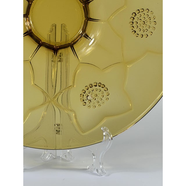 Goldenrod Large Art Deco Revival Amber Glass Floral Centerpiece Bowl, 1960s For Sale - Image 8 of 14