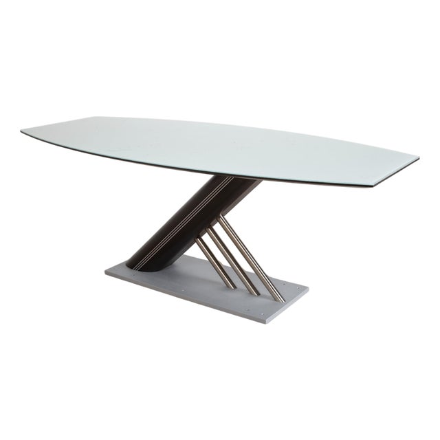 Wood, Glass, and Metal Rosario Dining Table from Musterring = For Sale