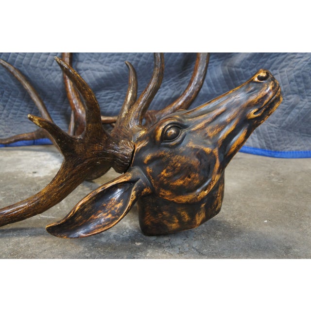 2 Faux Wood Deer Stag Buck Head Taxidermy Wall Mount Sculptures 43" For Sale - Image 12 of 12