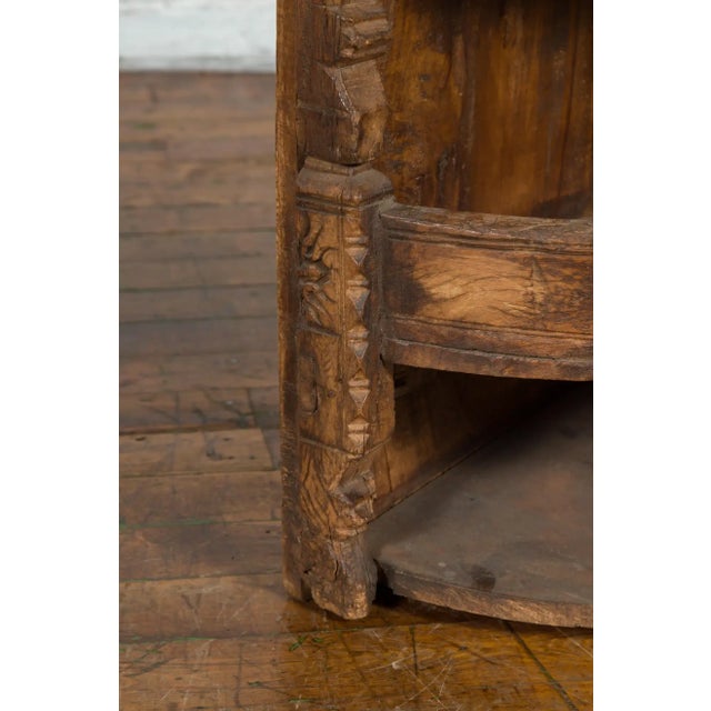 Rustic Indian 19th Century Corner Cabinet with Carved Motifs and Shelves For Sale - Image 9 of 13