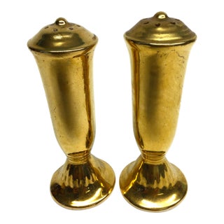 Mid Century Gold Ceramic Salt and Pepper Shaker Set For Sale