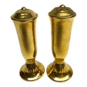 Mid Century Gold Ceramic Salt and Pepper Shaker Set