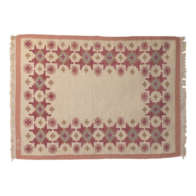 Mid-Century Modern Swedish Kilim Rug in Reds and Pinks, 1960 For Sale