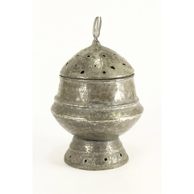 Rustic 19th C. Qajar Indo-Persian Censer Incense Burner, Tinned Copper For Sale - Image 3 of 18