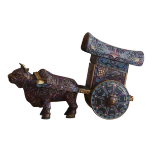 Early 1900s Antique Cloisonné Ox Pulling Cart
