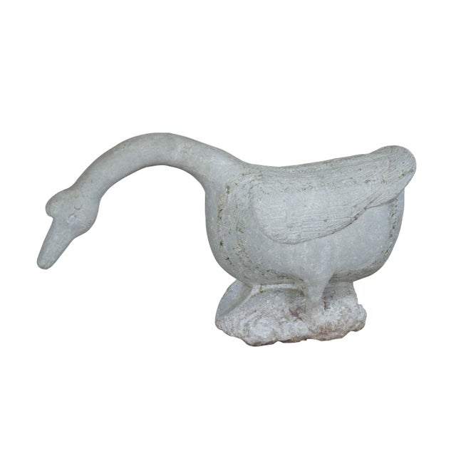 Heavy antique carved stone goose garden sculpture. Made in Italy circa 1930s. Dimensions: 24" x 8" x 13.5"h
