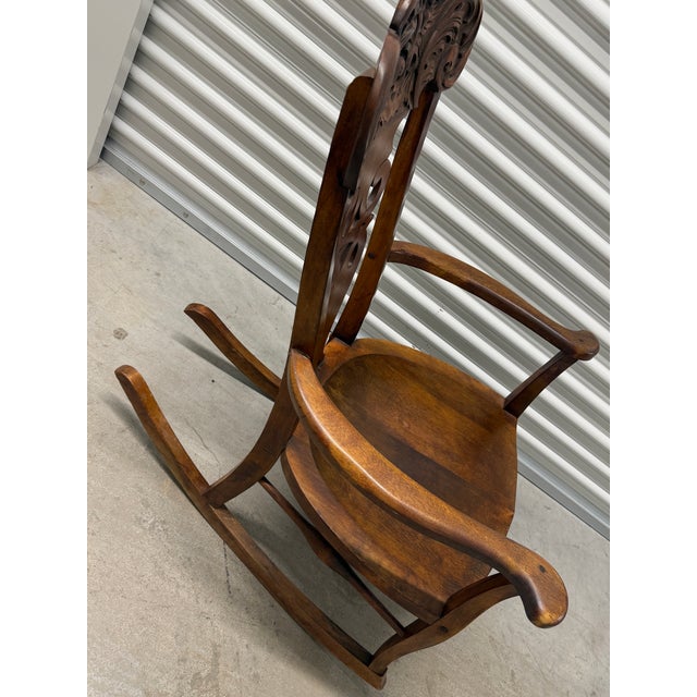 Late 19th Century German Carved Wooden Rocking Chair Featuring a "Man Blowing the Wind" Motif. For Sale In Jacksonville, FL - Image 6 of 8