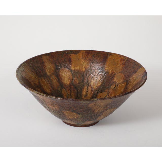 1950's Studio Made Mottled Pottery Decorative Bowl For Sale - Image 11 of 14