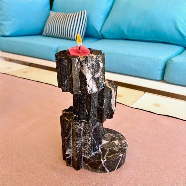 Stone Candleholder in Black Marble by Forzini For Sale - Image 7 of 10