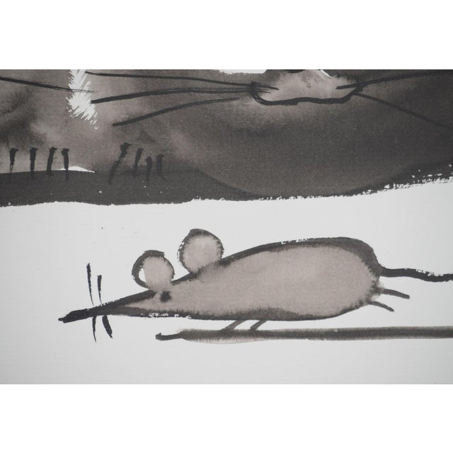 Laszlo Tibay, Pair of Cats Hunting and Their Kitten, Original Ink Drawing For Sale - Image 4 of 7