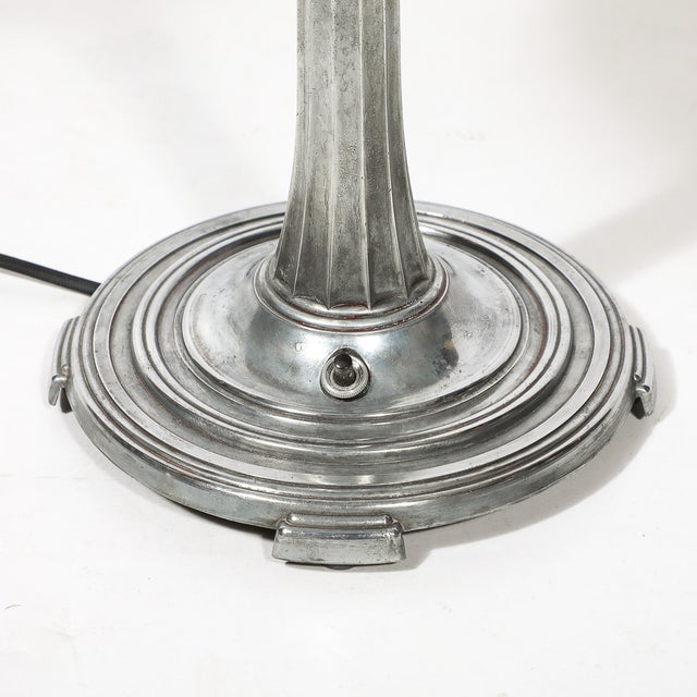 Art Deco Art Deco Machine Age Saucer Form Polished Aluminum Table Lamp W/ Sculptural Base For Sale - Image 3 of 11