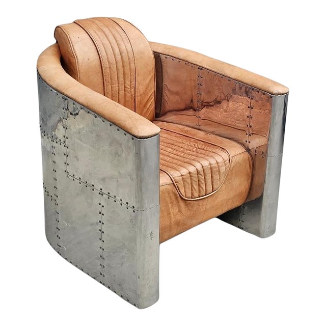 Aviator Club Chair in Brown Distressed leather For Sale