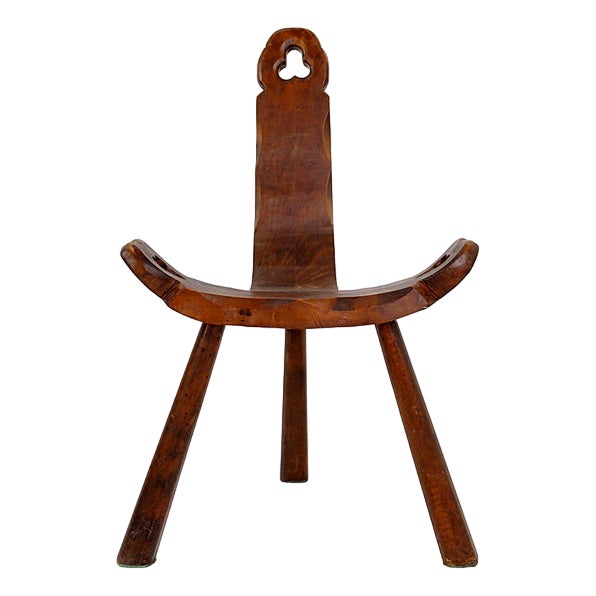 French Wooden Carved Tripod Chair For Sale