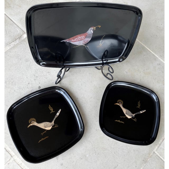 Circa 1970 Couroc Quail & Roadrunner Three-Piece Tray Ensemble For Sale - Image 12 of 12