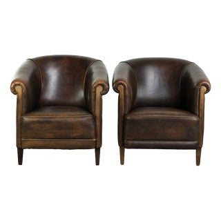 English-Style Club Chairs in Sheepskin Leather, Set of 2 For Sale