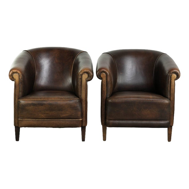English-Style Club Chairs in Sheepskin Leather, Set of 2 For Sale