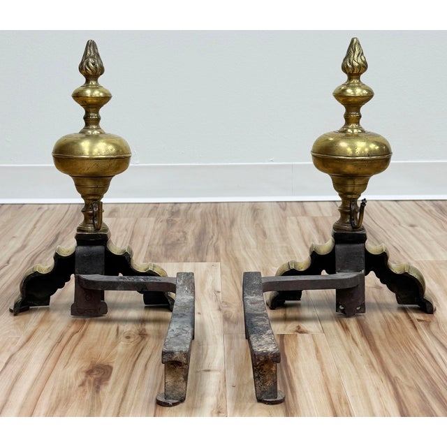 Figurative Antique French Baroque Brass Fireplace Andirons-Chenets, Pair For Sale - Image 3 of 7