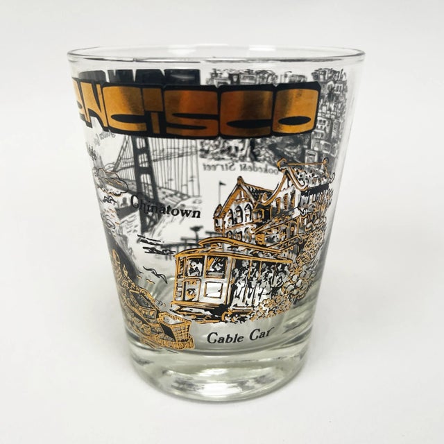 Mid-Century Modern 1970s Swanky Mid-Century Modern Barware Gilded San Francisco Souvenir Glasses - a Pair For Sale - Image 3 of 13