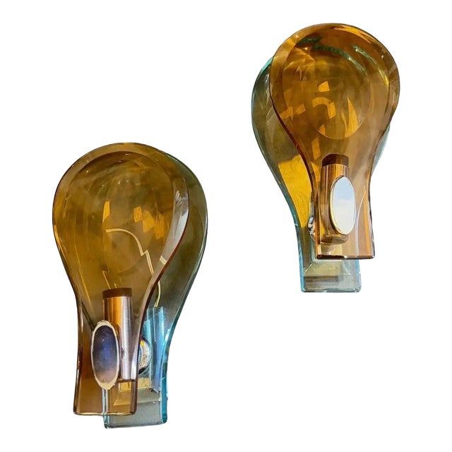 1960s Space Age Brown and Green Heavy Glass Wall Sconces by Veca For Sale