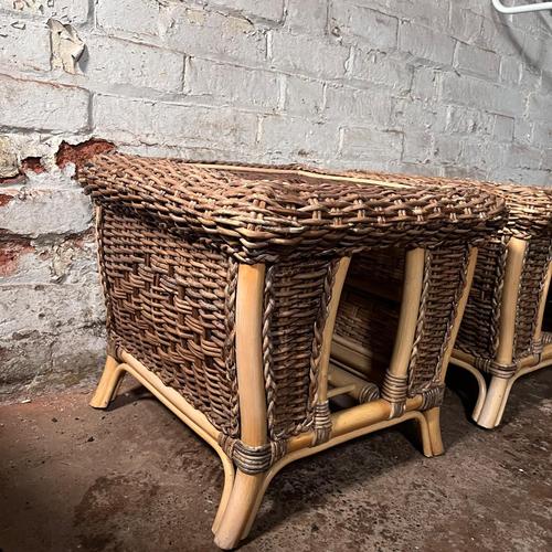 Brown Bedside Tables in Wicker and Bamboo, Set of 2 For Sale - Image 8 of 10