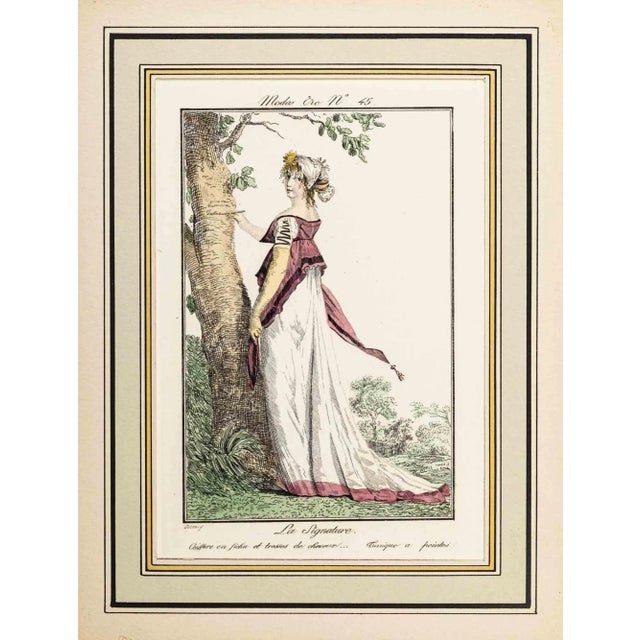 La Signature is an Original Etching Hand Watercolored series "Costumes Parisiens" published in 1797 by the Journald des...