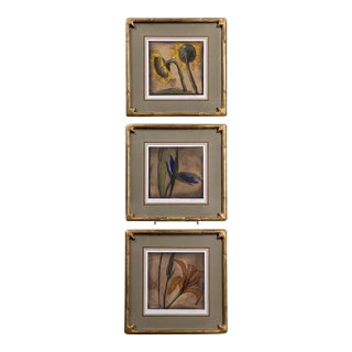 1970s Set of 3 Modernist Botanical Oils in Hand-Carved House of Heydenryk Frames For Sale