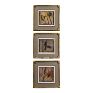 1970s Set of 3 Modernist Botanical Oils in Hand-Carved House of Heydenryk Frames