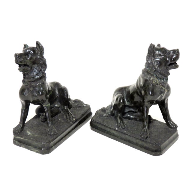 Antique Hand Carved Hard Stone - Marble Figuraive Dog Bookends - a Pair For Sale - Image 13 of 13