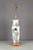Chinese painted porcelain vase lamp with wooden base and two brass Edison sockets. Traditional rings on both sides of...