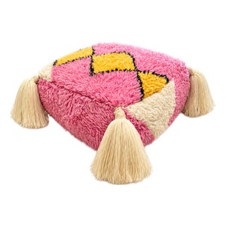 Moroccan Abstract Wool Pouf For Sale