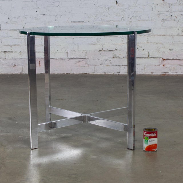 Mid to Late 20th Century MCM to Modern End or Side Table Polished Solid Aluminum Base & Round Glass Top For Sale - Image 11 of 18