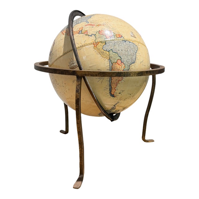 Eureka Masterpiece Collection Vintage World Globe on Iron Stand by George F. Cram Co. For Sale
